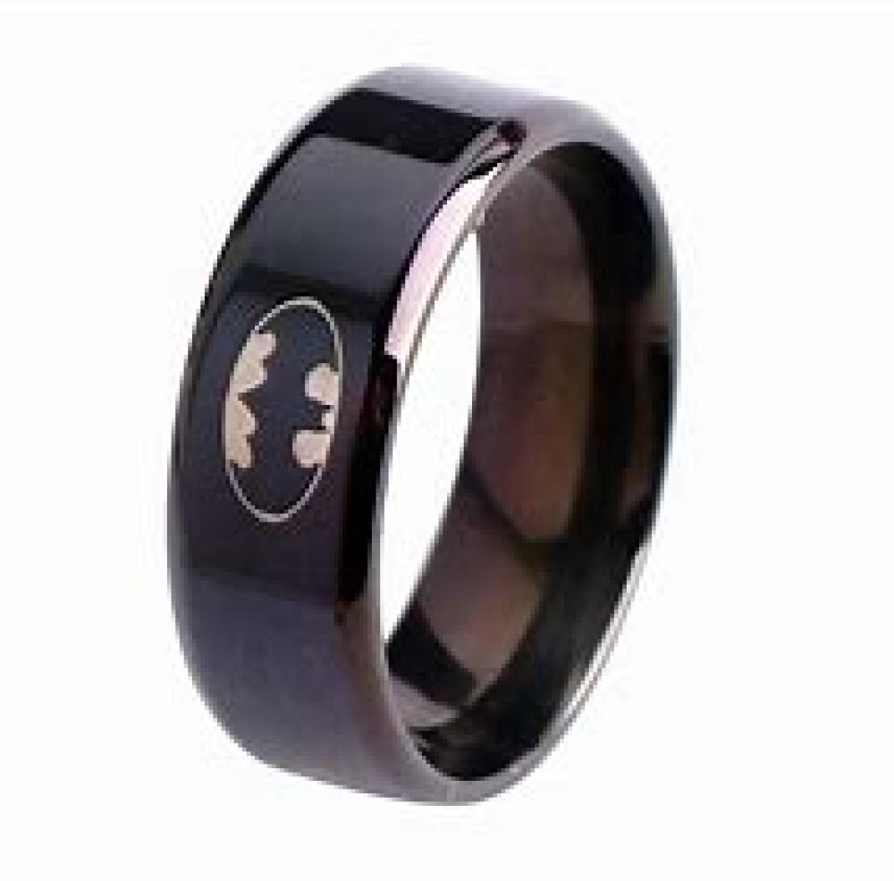 Size 11 Ring Full Black Matte Stainless Steel Engraved Batman Dark Knight Band 