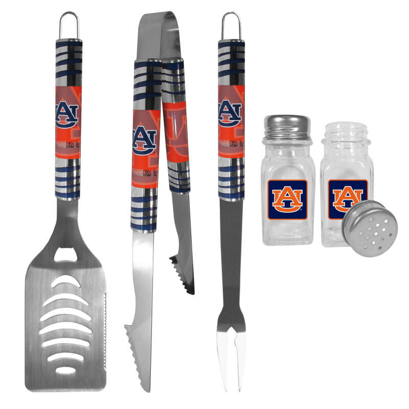 Auburn Tigers 3 pc Tailgater BBQ Set and Salt and Pepper Shakers